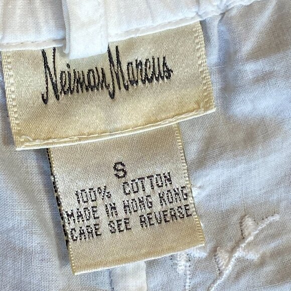 Neiman Marcus White Cotton Embroidered Pull-On Drawstring Wide Leg Pant S #99T - Picture 6 of 7